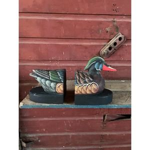 Wooden Duck Bookends Decor